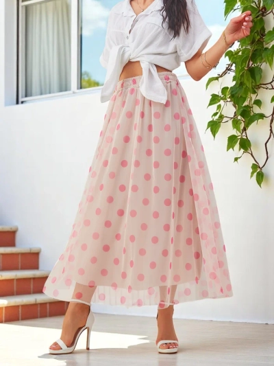 Royalfashion Ženska midi krila iz viskoze s tkanino v pikicah