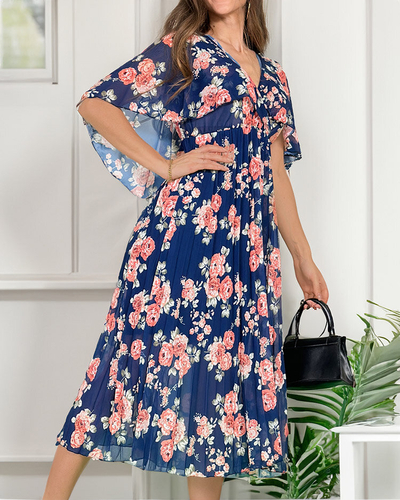 Royalfashion Ženska plisirana cvetlična midi obleka