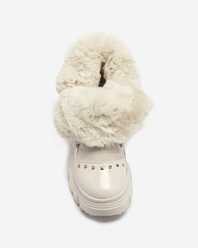 Royalfashion Beżowe damskie sznurowane buty a'la śniegowce Fentes