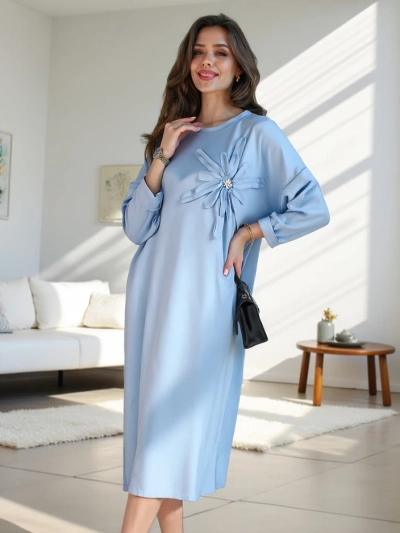 Royalfashion ženski midi obleki, oversized tkanina s cvetom
