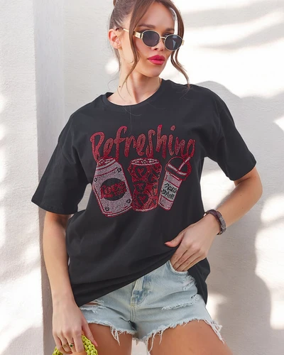 Royalfashion Ženska bombažna majica s tiskom iz kamenčkov