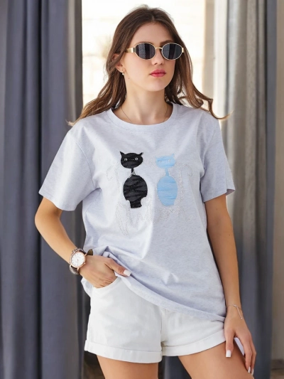 Royalfashion bombažna ženska majica s kitteni