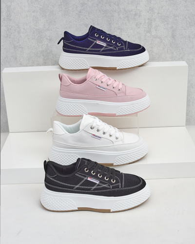 Ženske superge s platformo Calypso bele tkaninske za pomlad in poletje