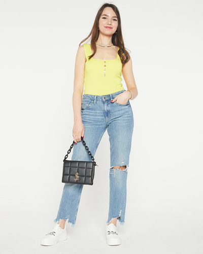 Royalfashion Żółty damski top z cyrkoniami a'la guziki