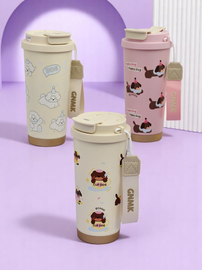 Royalfashion Termo skodelica s košarico, slamico in usnikom Happy Dog