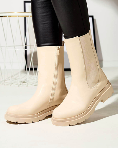 Royalfashion Beżowe damskie wysokie botki na płaskim obcasie Vedesa