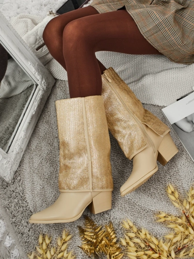 Ženski gležnarji iz eko usnja s peto in okrasnim zgornjim delom Virelia