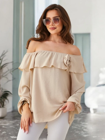 Royalfashion Ženska bluza v španskem slogu s čipkami in cvetom