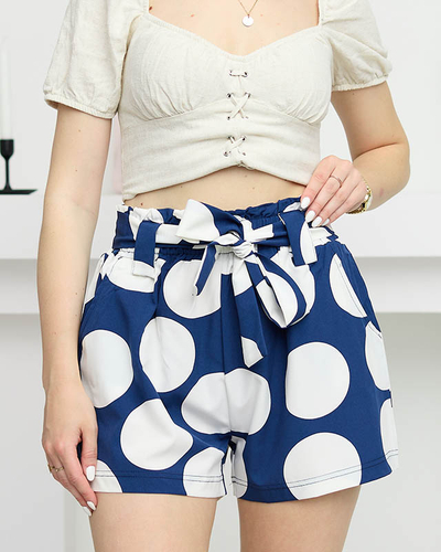 Royalfashion Damskie materiałowe granatowe krótkie spodenki w duże groszki