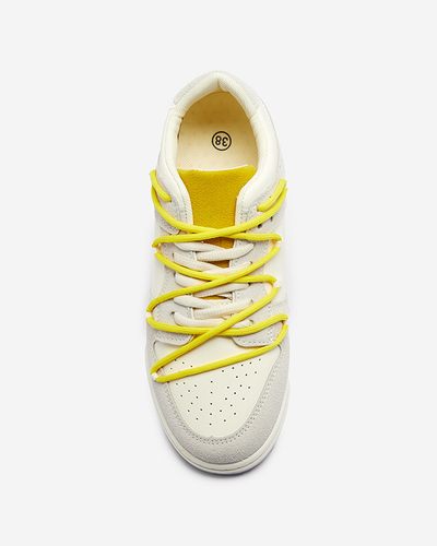 Royalfashion Biało - szare sportowe sneakersy damskie z żółtymi sznurówkami Olierinc