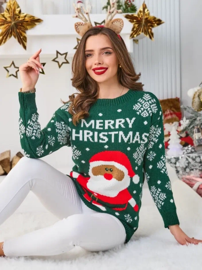 Royalfashion Ženski božični pulover z Božičkom