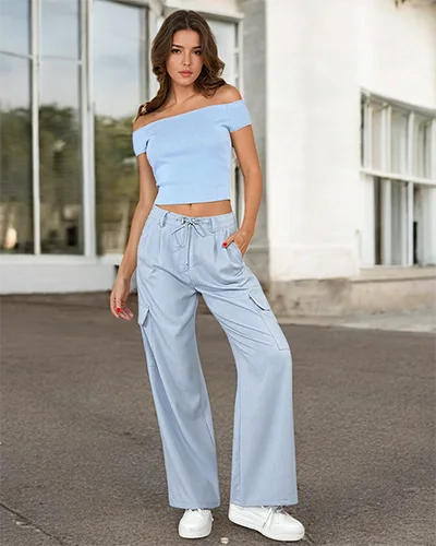 Royalfashion Ženske široke hlače z žepi