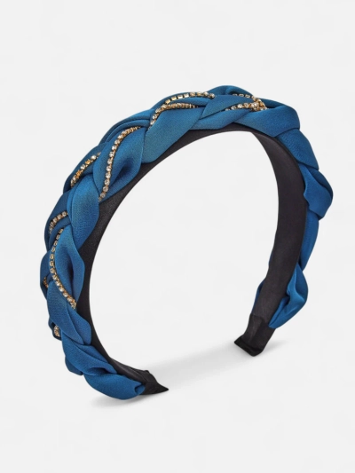 Royalfashion Naglavni trak za lase s pletenico v kito, okrašen s cirkoni