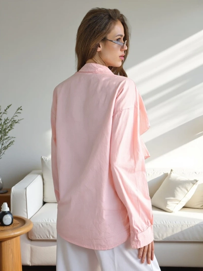 Royalfashion bombažna srajca okrašena z naborki in gumbi