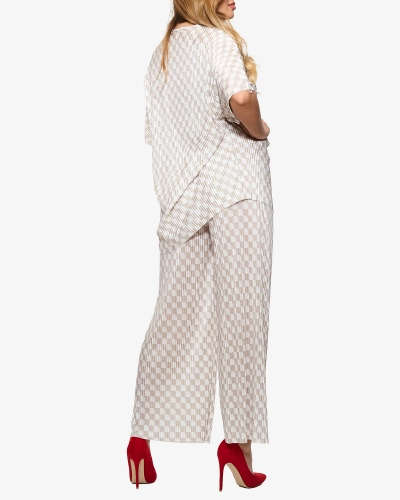 Royalfashion Beżowy damski plisowany wzorzysty komplet