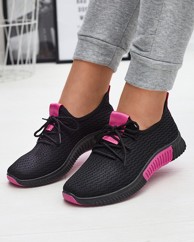 Royalfashion Czarne damskie buty sportowe z fuksjowymi wstawkami Keteti