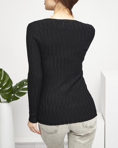 Royalfashion Czarny damski sweter z dekoltem w serek