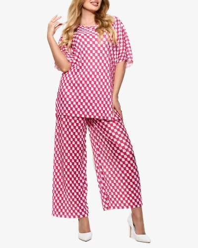 Royalfashion Fuksjowy damski plisowany wzorzysty komplet