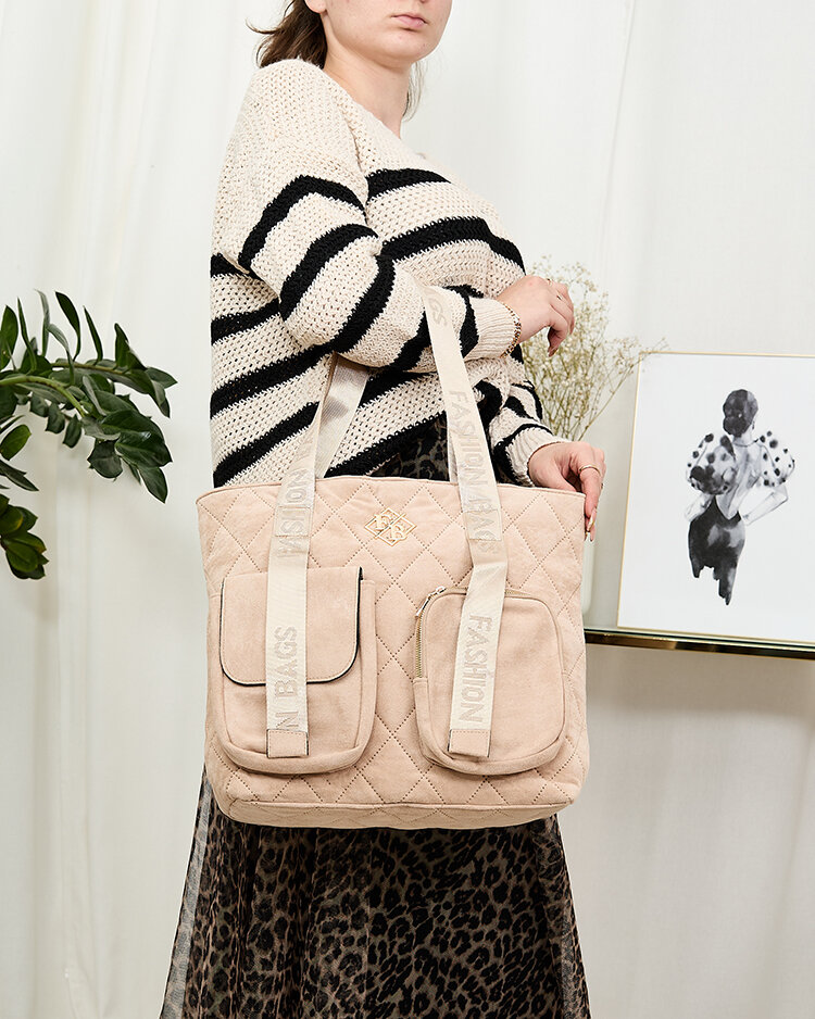 Royalfashion Velika prešita ženska torbica shopper v bež barvi