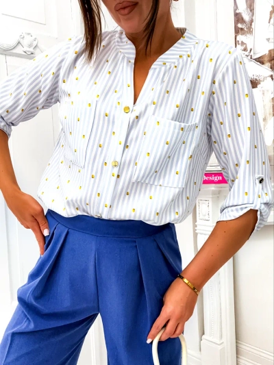 Royalfashion Ženska prugaasta srajca z limonami in V-izrezom