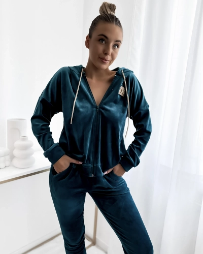 Royalfashion Turkusowy damski komplet dresowy z naszywką