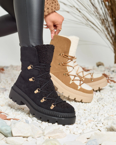 Royalfashion Črni izolirani ženski škornji traper z ovčjo kožo Lery Walk