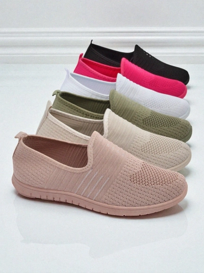 Ženski čevlji Aelia roza iz blaga, udobni mokasini z ravno peto