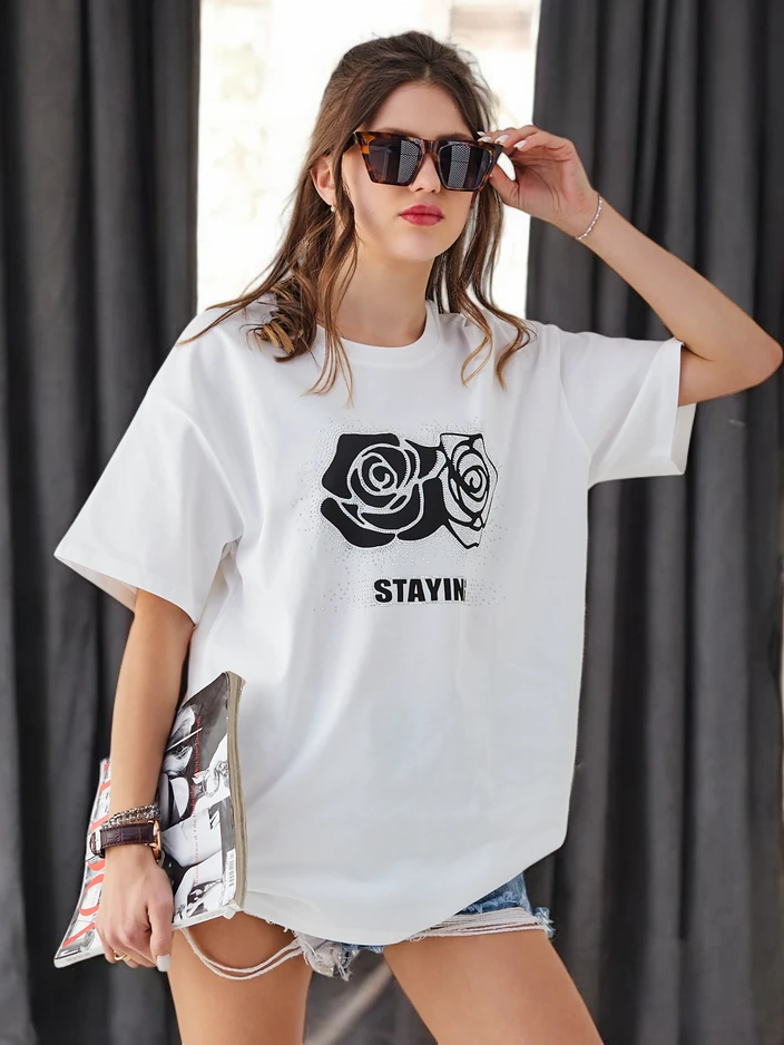 Royalfashion Bombažna ženska majica Rose Flower