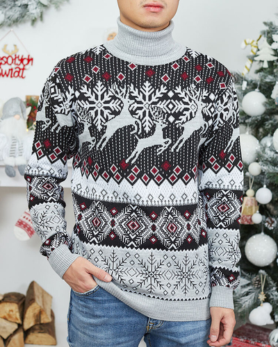 Royalfashion Božični moški pulover z rolojem v sivi barvi