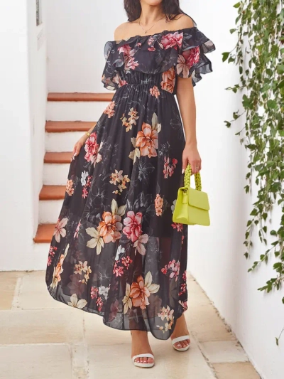 Royalfashion Ženska obleka brez naramnic s kratkimi rokavi v različnih cvetličnih vzorcih