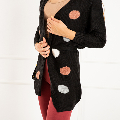 Royalfashion Czarny damski wiązany kardigan z kolorowymi kółkami