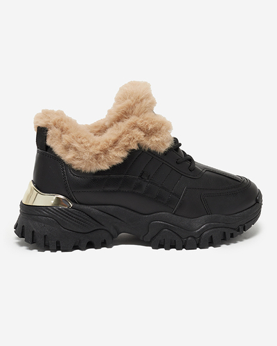 Royalfashion Sportowe czarne buty damskie z futerkiem Flixis