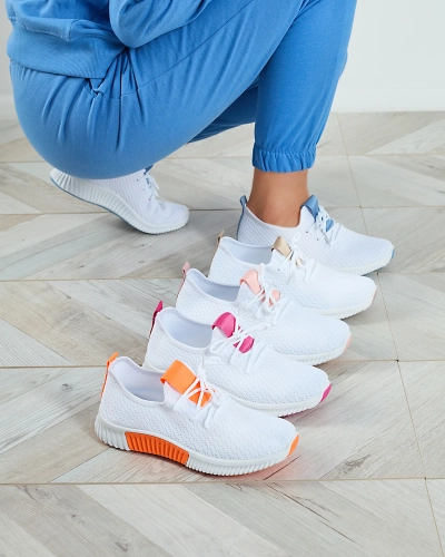 Royalfashion Białe damskie buty sportowe z fuksjowymi wstawkami Kedeti