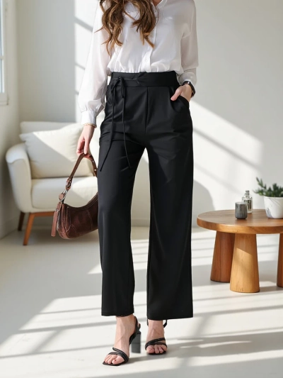Royalfashion Široke ženske hlače z bočnimi vezi