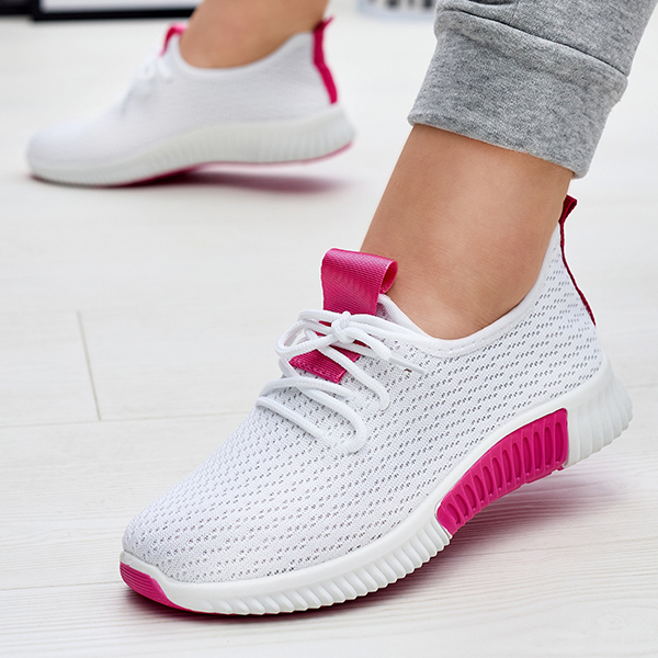 Royalfashion Białe damskie buty sportowe z fuksjowymi wstawkami Kedeti