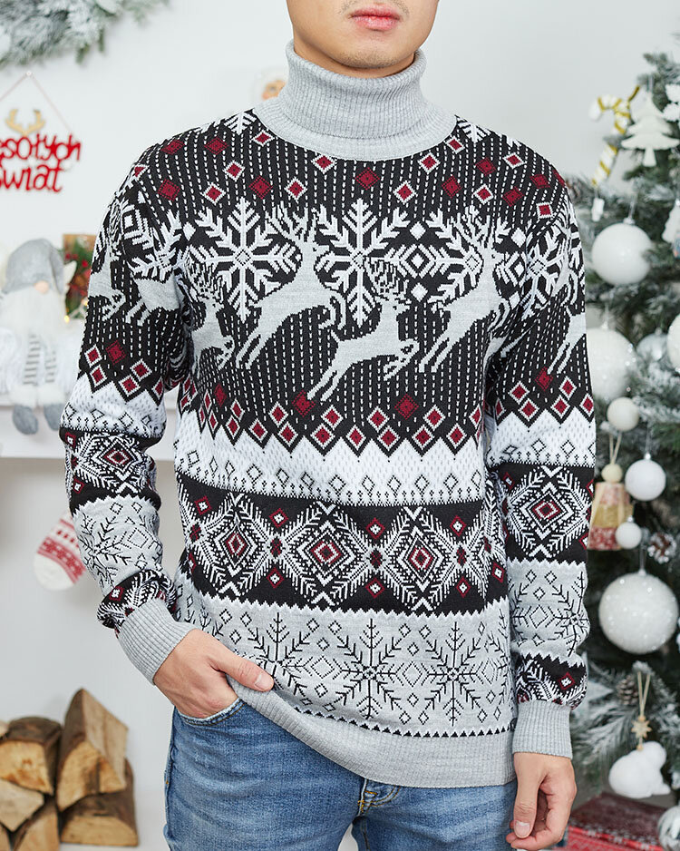 Royalfashion Božični moški pulover z rolojem v sivi barvi