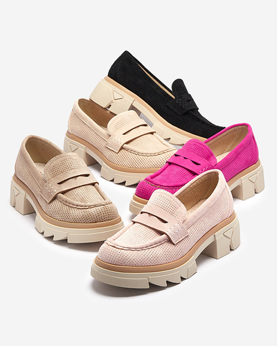 Royalfashion Jasnobrązowe damskie ażurowe mokasyny na masywnej podeszwie Ejina