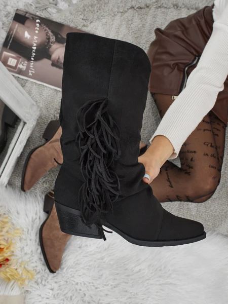 Kavbojke damskie na obcasie z frędzelkami Selva