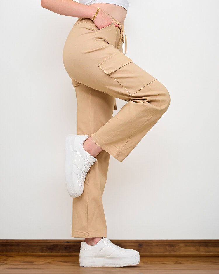 Royalfashion Beige Ženske široke hlače