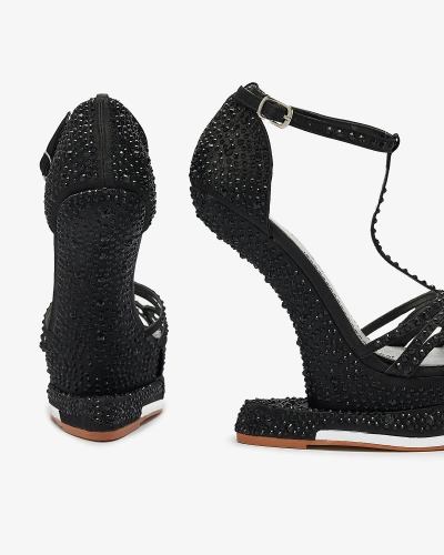 Royalfashion Czarne czółenka damskie z cyrkoniami Nekko