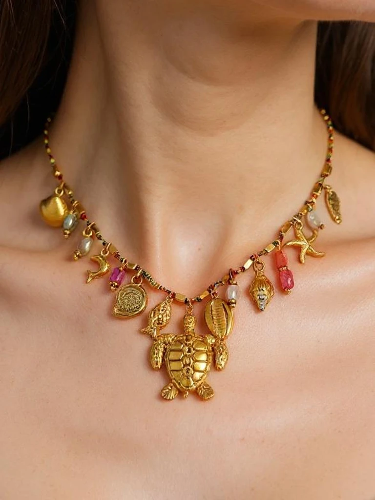 Naszyjnik Atena Charm Sea – złote amulety z motywami morskimi