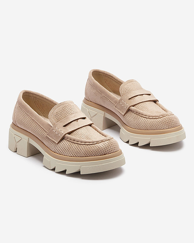 Royalfashion Jasnobrązowe damskie ażurowe mokasyny na masywnej podeszwie Ejina