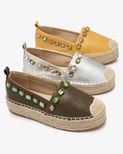 Royalfashion Damskie srebrne espadryle z kryształkami Ziennie