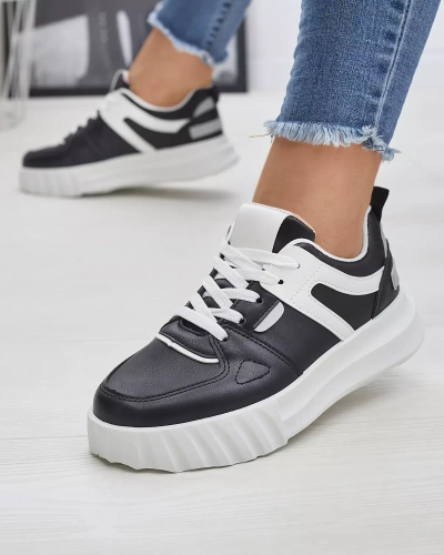 Royalfashion Eko-skórzane damskie czarne casualowe buty sportowe z białymi wstawkami Netiris