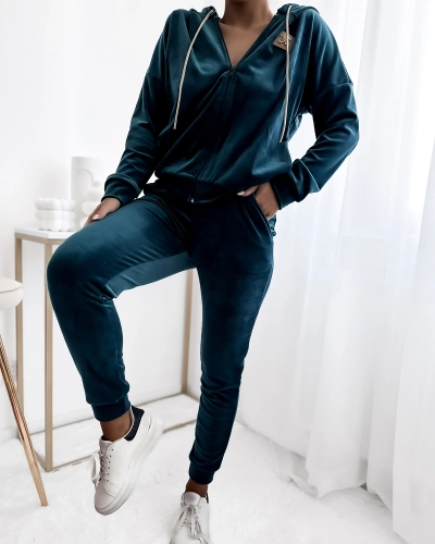 Royalfashion Turkusowy damski komplet dresowy z naszywką