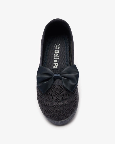 Royalfashion Dziewczęce granatowe tenisówki slip on z kokardką Sweet Time
