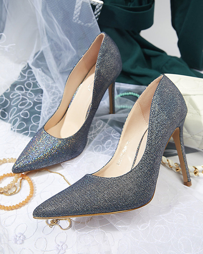 Royalfashion Grafitowe holograficzne damskie czółenka na szpilce Soddo