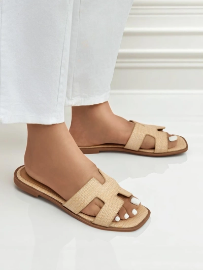 Ženski sandali bež Letizia udobni ravni ekološko usnje poletje