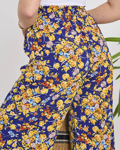 Royalfashion Damskie granatowe spodnie typu palazzo w kwiaty