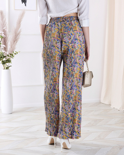 Royalfashion Wzorzyste szerokie spodnie damskie w kolorze żółtym